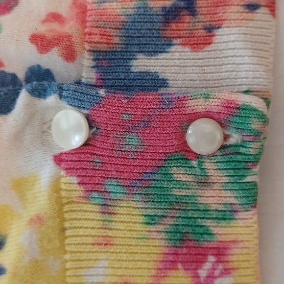 Talbots floral cottonblend cardigan MPetite buttonfront spring summer 3/4 sleeve - Picture 8 of 8